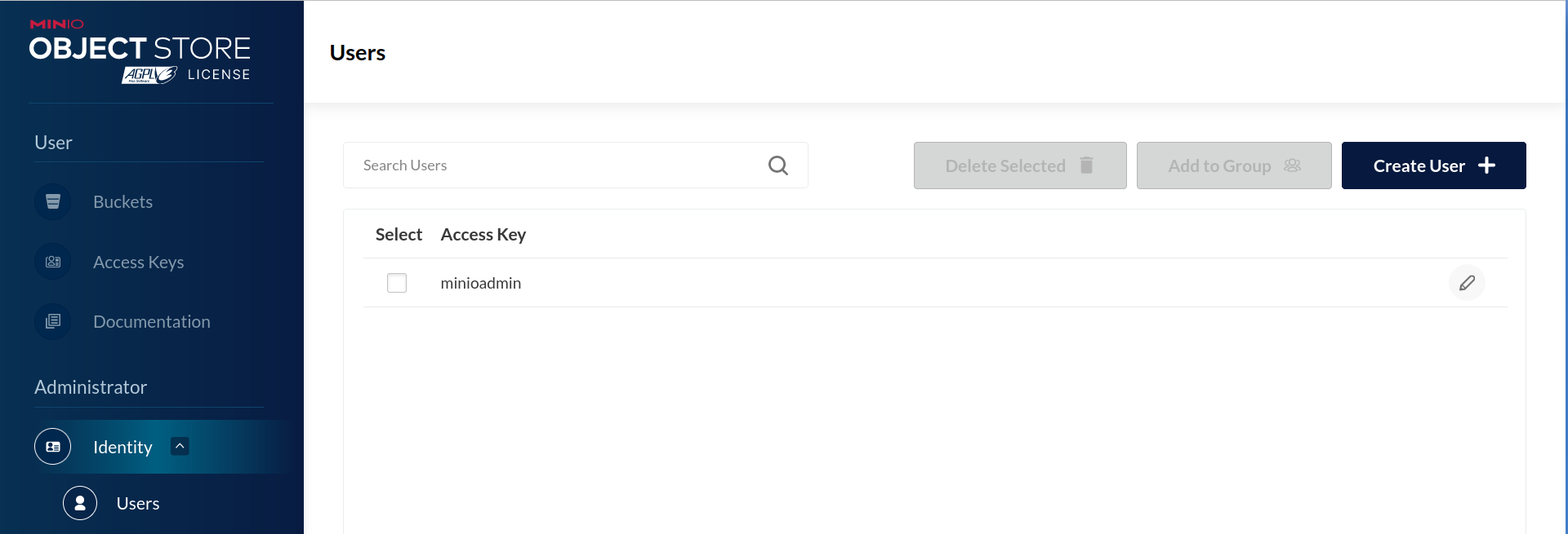 MinIO Console Manage Users