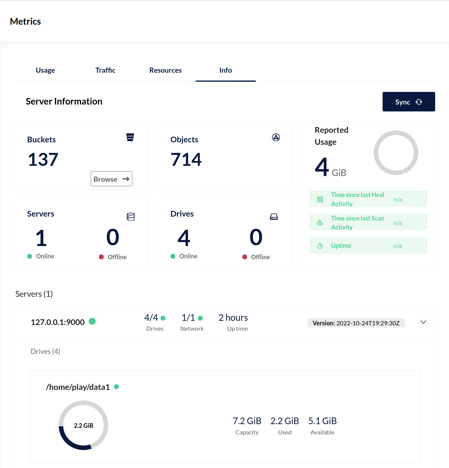 MinIO Console with Point-In-Time Metrics