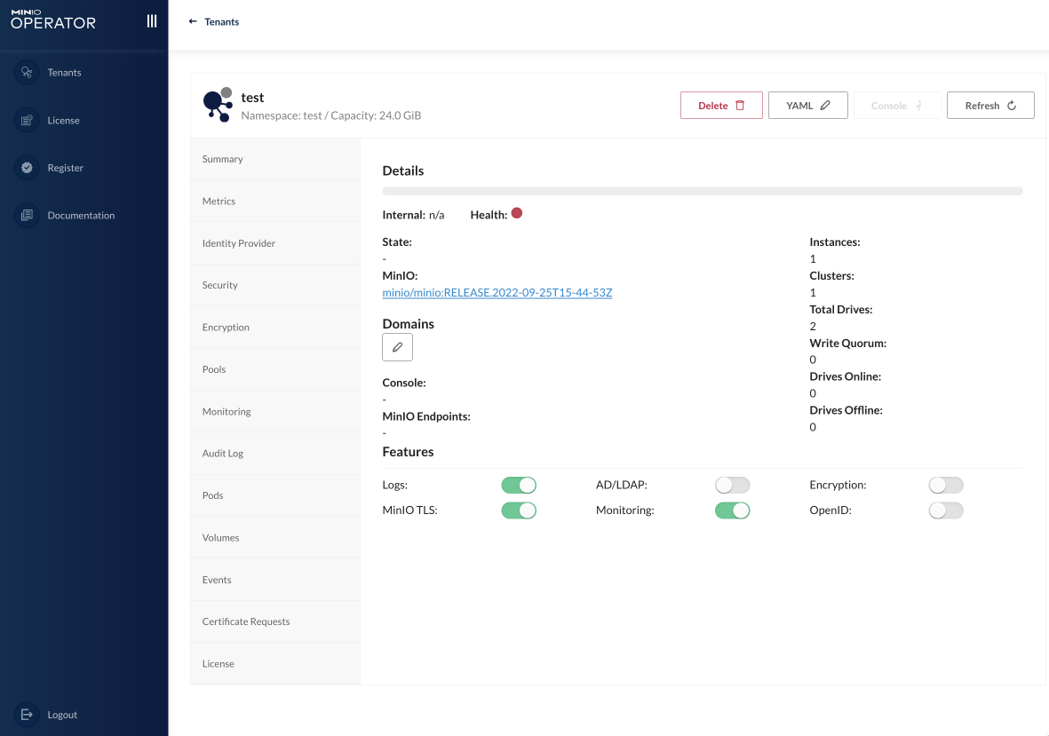 MinIO Operator Tenant Console